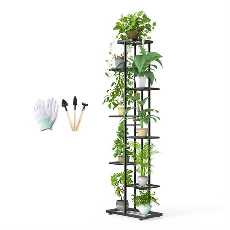 Corner Plant Stand Indoor 8 Tier 9 Potted With Gardening Tools And Gloves,