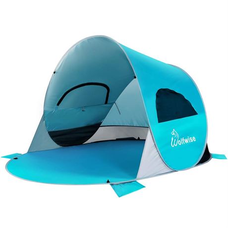 WolfWise UPF 50+ Easy Pop Up 3-4 Person Beach Tent Sport Umbrella Instant Sun