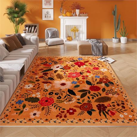 Rugcomf Living Room Rug 6x9 Rug Machine Washable Boho Area Rug Non Slip Floral
