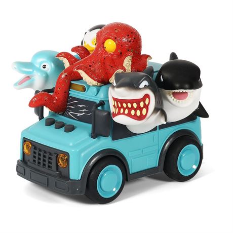DINOBROS School Bus with Light and Sound Ocean Animal Toys Friction Powered Car