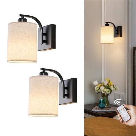 Black Rechargeable Battery Operated Wall Sconces Set of 2 with Remote, Wireless