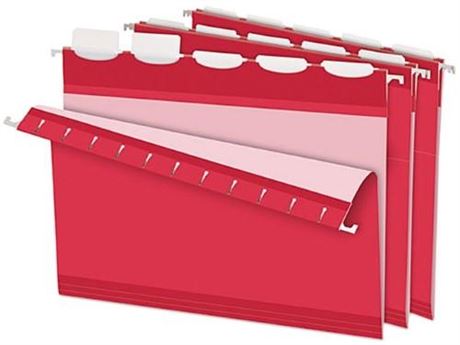 Ready-Tab Colored Reinforced Hanging Folders Letter Size  1/5-Cut Tab  Red