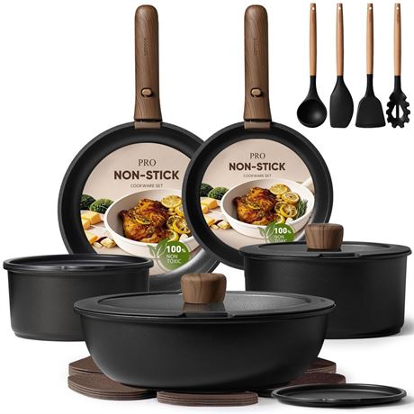 CAROTE 19pcs Pots and Pans Non Stick, Cookware Sets Detachable Handle,