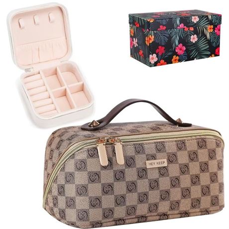 Makeup Bag & Jewelry Case Set, Large Travel Cosmetic Bags for Women, Waterproof