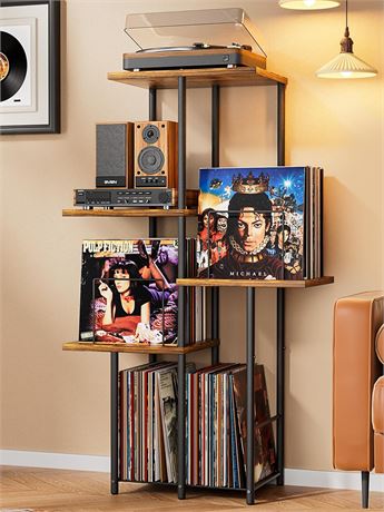 Record Player Stand, Vinyl Record Storage Holder with Display Shelf, Turntable