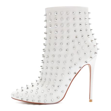 COLETER Women's Rhinestone Ankle Boots with Rivets Closed Pointed Toe Stilettos