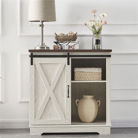 Farmhouse TV Stand Barn Door Wood TV Console Table for TVs Up to 50 inch, Mid