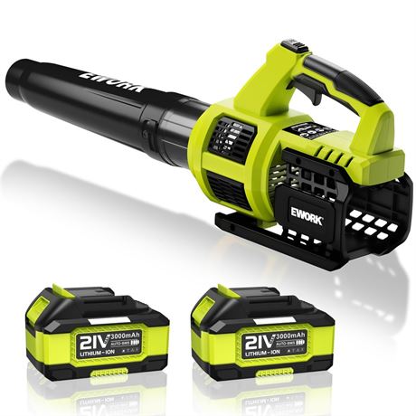 EWORK Cordless Leaf Blower, 21V Electric Handheld Blower with 2X 3.0Ah