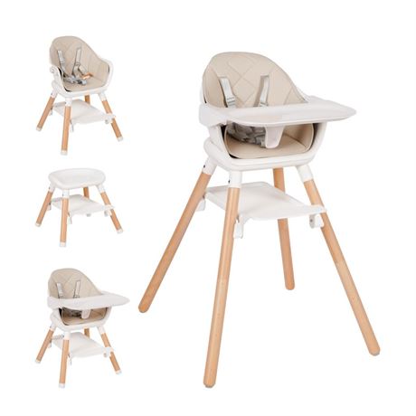 Baby High Chair, 6 in 1 Wooden Convertible High Chairs for Babies and Toddlers,