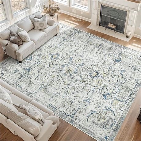 COLLACT 6x9 Area Rug - Large Washable Living Room Rug Vintage Distressed Blue