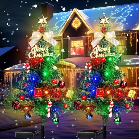 Solar Small Christmas Tree Outdoor Decorations Waterproof 2PC Solar Christmas