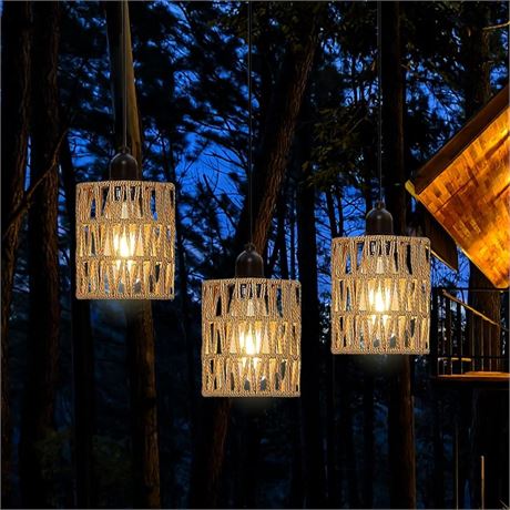 3 Pack Outdoor Chandelier Pendant Light for Gazebo Battery Operated Boho