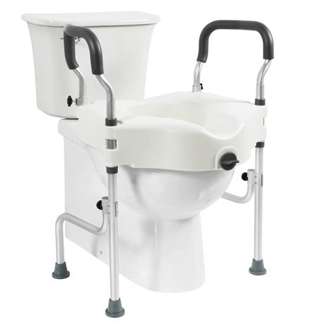 Raised Toilet Seat With Extra Wide Handles, 5" Toilet Seat Riser with Arms Fits