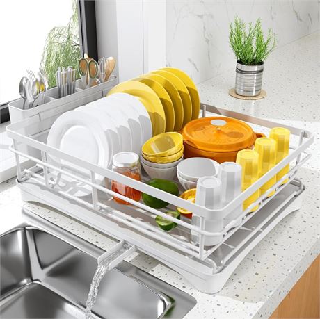 Dish Drying Rack for Kitchen Counter - Large Dish Rack with Drainboard,