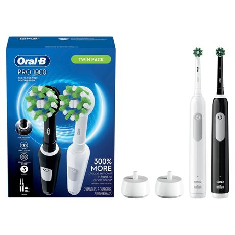 Oral-B Toothbrush, Pro 1000 CrossAction Rechargeable Electric Toothbrush Pack,