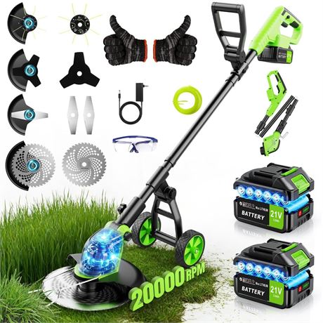 20000 RPM Electric Weed Eater Battery Powered 6000mAh, 12″ Brushless Electric