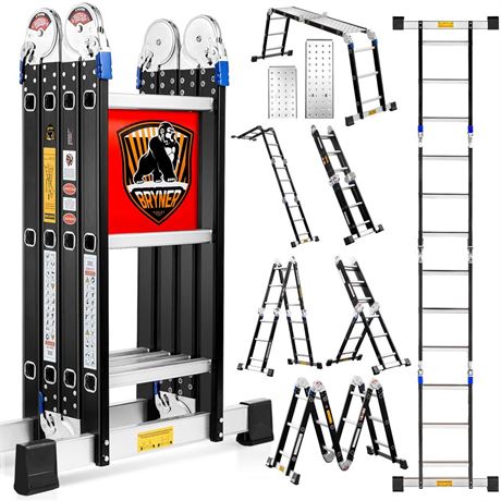 Ladder, Bryner 7 in 1 Multi-Purpose Ladder Aluminium Extension Ladder 12Ft