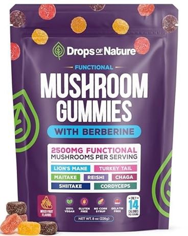 Drops of Nature Mushroom Gummies & Berberine Dietary Supplement  Immune Support