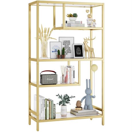 HOME BI Geometric Bookshelf, Tall Modern Etagere Bookcase, Industrial Metal