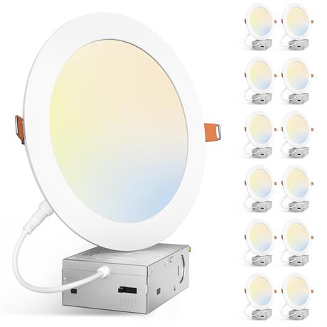 Amico 12 Pack 7 Inch 5CCT Ultra-Thin LED Canless Recessed Ceiling Light with