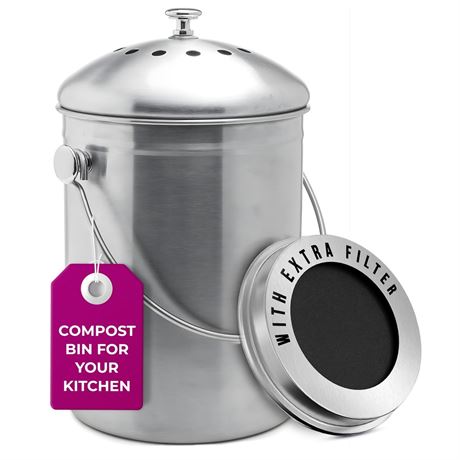 EPICA Countertop Compost Bin Kitchen | 1.3 Gallon | Odorless Composting Bin