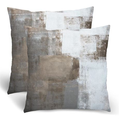 Brown Grey Pillow Cover, Taupe Modern Abstract Art 1 PC,