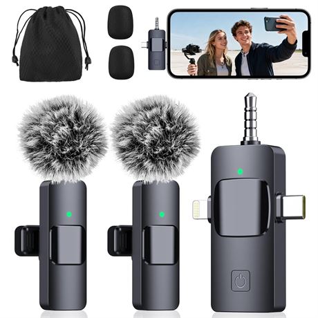 BAILIXIN 3-in-1 Microphone for iPhone, Android, Camera, Wireless Microphones,