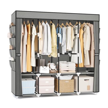 Portable Closet for Hanging Clothes, 67 Inch Wide Portable Wardrobe Closet with