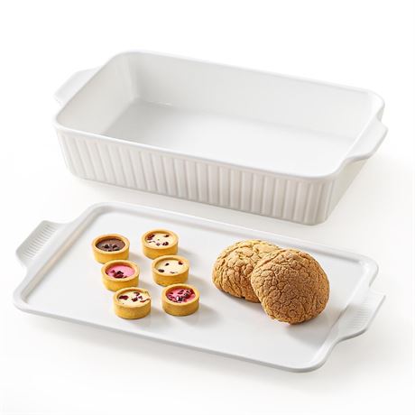 Dizada Large Casserole Dish with Lid, Deep 5.2-Qt (9"x13") 2-in-1 Ceramic