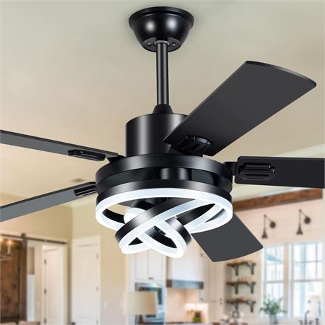 52" Chandelier Ceiling Fans with Lights Remote Control, Modern Ceiling Fan with