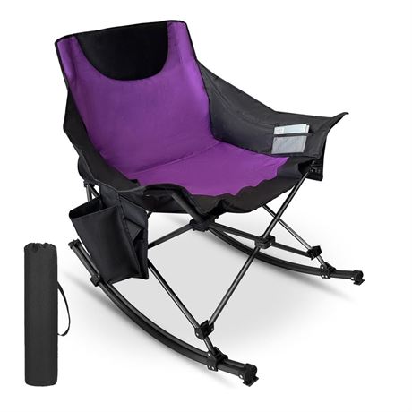 KINGROCK Oversized Rocking Camping Chair, Folding Camp Chairs with Pocket and