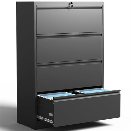 4 Drawer Lateral File Cabinet with Lock, Metal Filing Cabinets for Home Office,