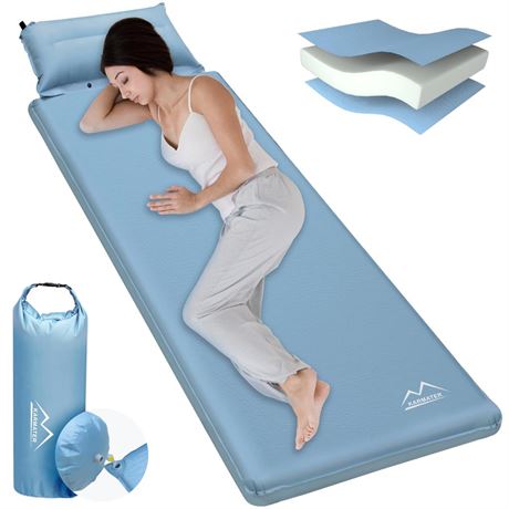 Self Inflating Sleeping Pad for Camping - Thick Camping Pad with Pillow &