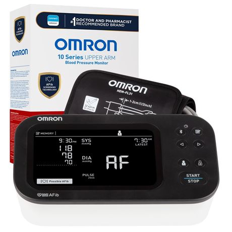 OMRON 10 Series Upper Arm Blood Pressure Monitor and Arm Cuff with AFib