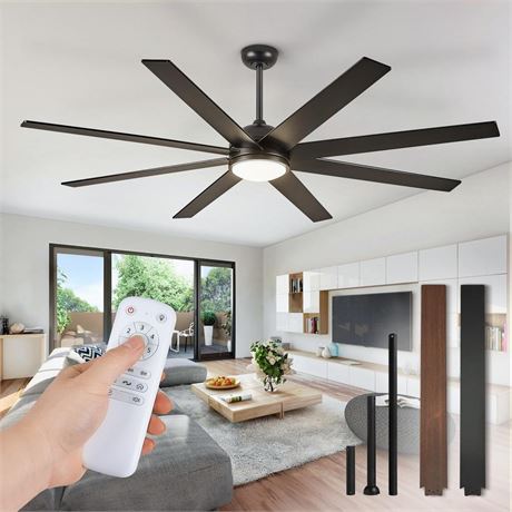 65 Inch Ceiling Fans with Lights and Remote, Black Indoor/Outdoor Ceiling Fan