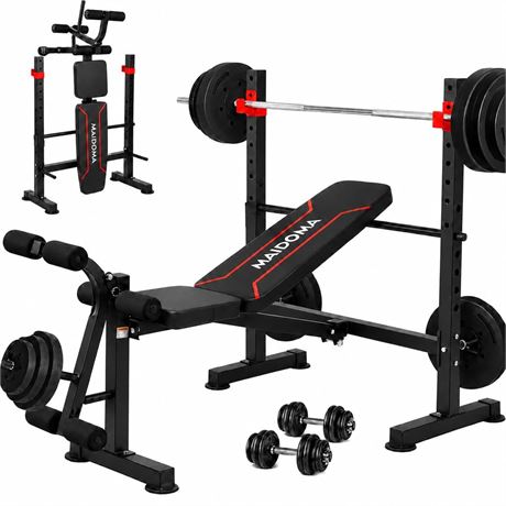 MAIDOMA Foldable 1500LBS Capacity 8 IN 1 Weight Bench Set with Leg