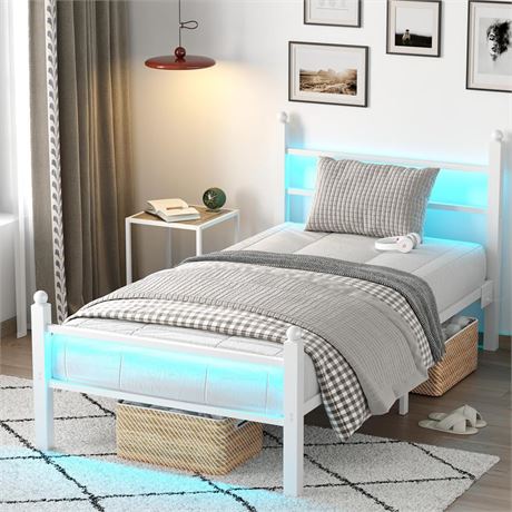 Twin Bed Frame with Headboard and Footboard,Heavy Duty Steel Slats Support