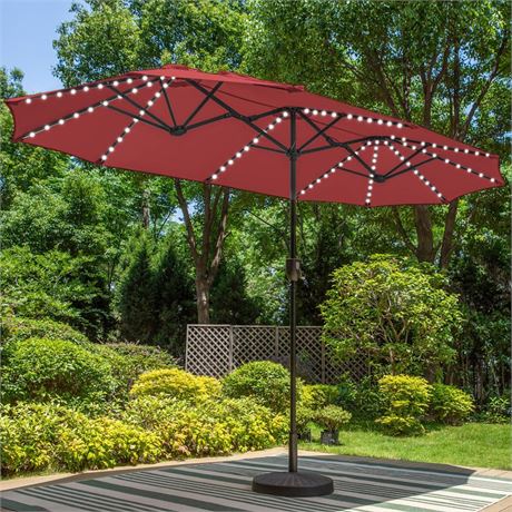 PHI VILLA 13ft Large Patio Umbrella with Solar Lights, Double-Sided Outdoor