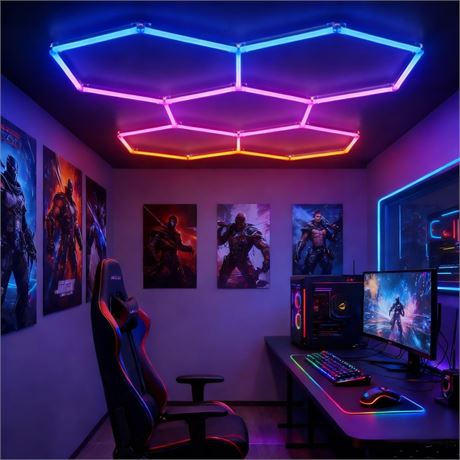 RGB Hexagon Lights with Remote, Music Sync Mode & 358+ Colors, LED Hexagon