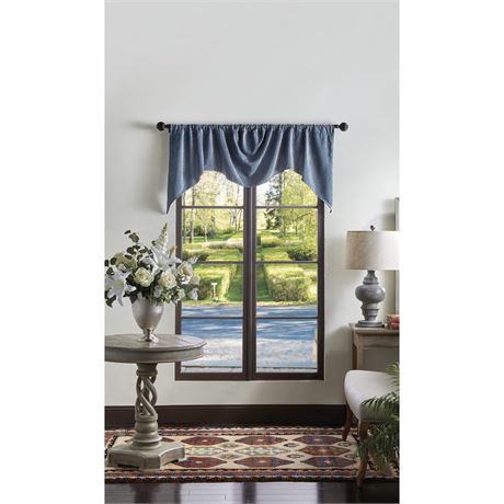 Martha Stewart Naples Chenille Argentina Shaped Valance, Navy, Blue, Rod