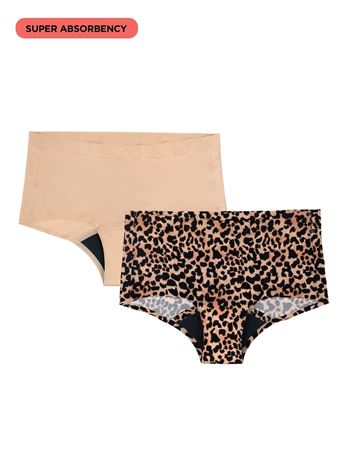 No Boundaries Boyshort Super Absorbency Period Underwear, 2-Pack, Women’s Size
