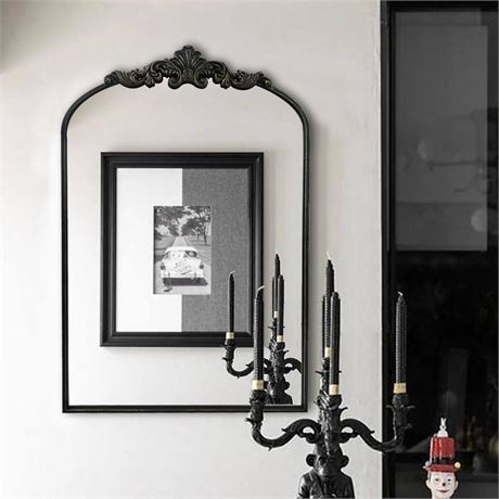 WAMIRRO Arched Mirror,Black Traditional Vintage Ornate Baroque Mirror,Antique