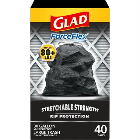 OFFSITE Glad ForceFlex 30 Gallon Large Trash Bags, Unscented, 40 Bags