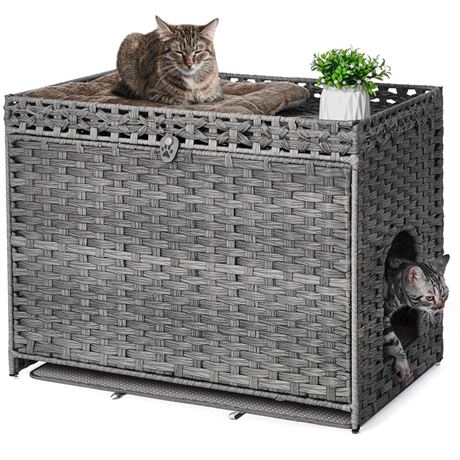 Cat Litter Box Enclosure with Soft Litter Mat; Hidden Washroom Furniture with