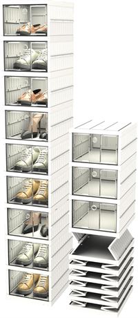 Collapsible Shoe Organizer with Doors,9 Tiers Stackable Shoe Organizer for