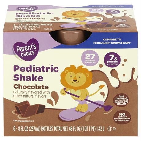 Parent's Choice Pediatric Shake, Chocolate, 8 fl oz Bottle, 6 Shakes