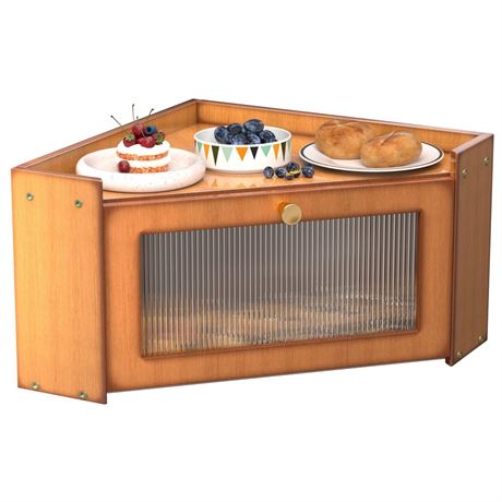 Corner Bread box for Kitchen Countertop, Vintage Wooden Counter Organizer,