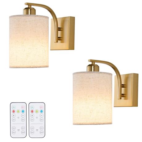 Gold Rechargeable Battery Operated Wall Sconces Set of 2 with Remote, Wireless