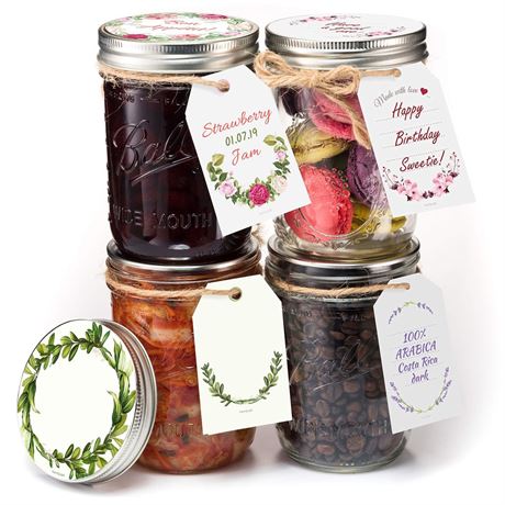 Ball Mason Jar Canning Jars – 16 oz Mason Jar [Set of 4 Pint Jars] with Stylish