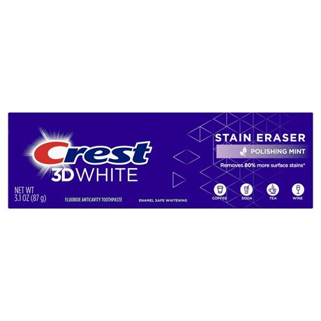 Crest 3D White Stain Eraser Teeth Whitening Toothpaste, Polishing Mint, 2.7 OZ